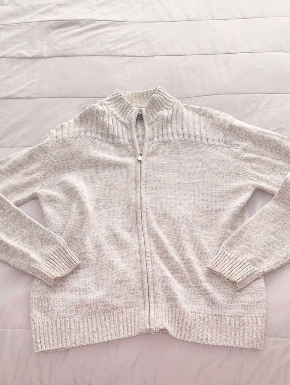 Structure Heathered Light Gray Zip-Up Knit Cardigan Size XL